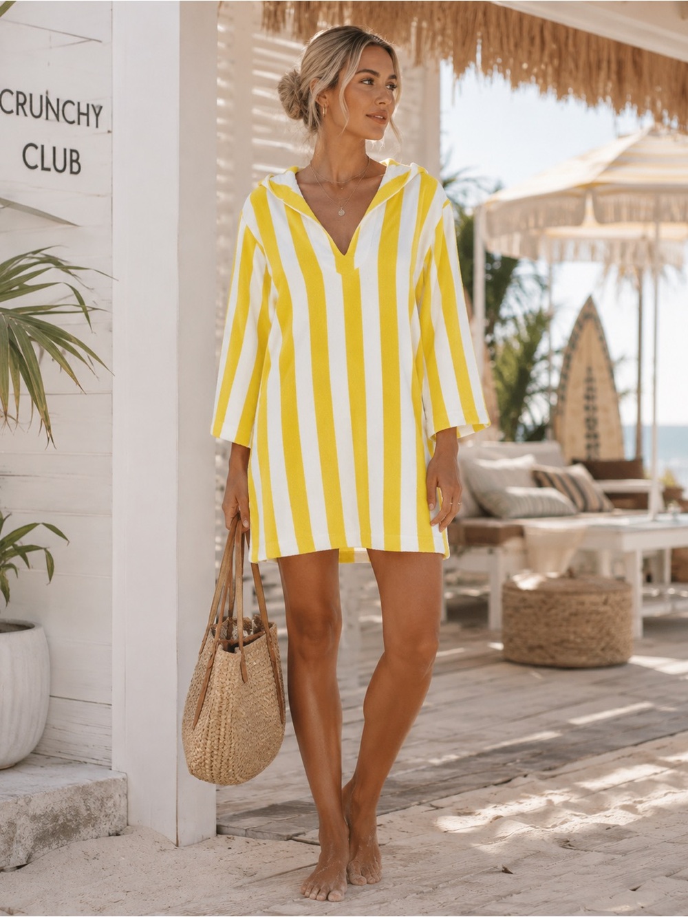 NWT | Trovata | Garazi Terrycloth Hooded Cabana Cover Up Yellow Stripe - Size L